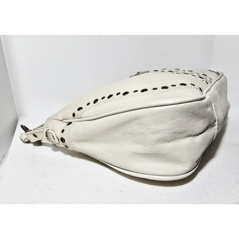 Wilsons Leather Hobo/Shoulder Bag Bronze Studs with Tassels Cream Purse Handbag